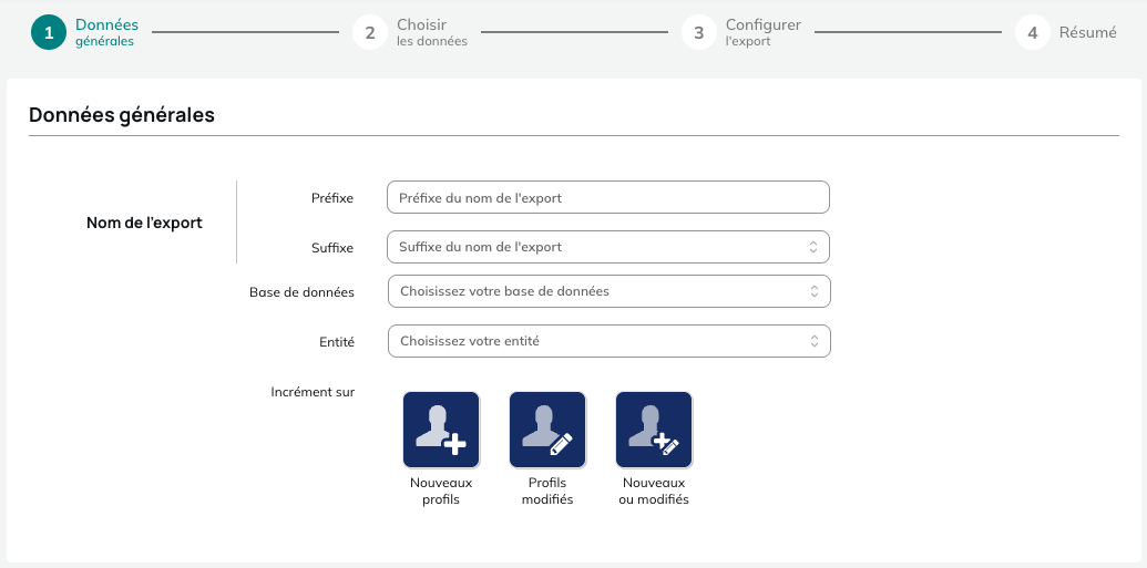 Types d'évènements pour les exports de Profils, de Devices, de Données liées, d'Interactions et de Référentiels