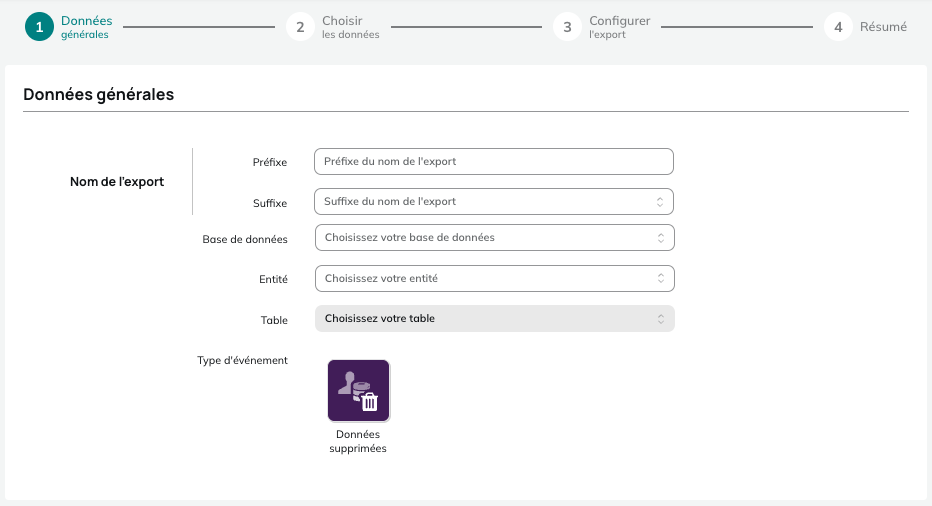 Types d'évènements pour les exports de Modifications sur les données liées, les Interactions et les Référentiels