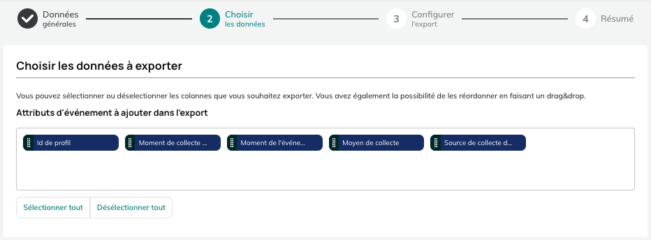 Données pour l'export de Profils supprimés