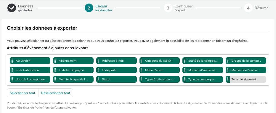 Données pour les exports d'E-mails non-expédiés