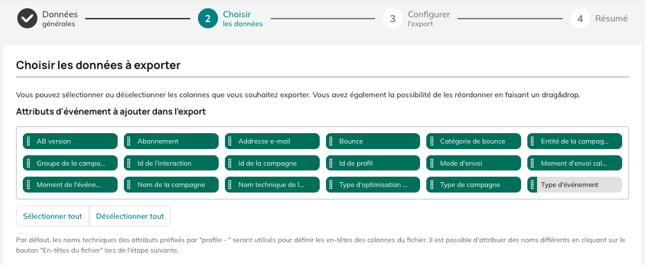 Données pour les exports d'E-mails rejetés