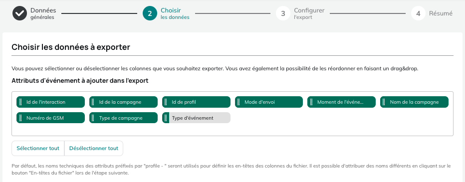 Données pour les exports de Stops SMS