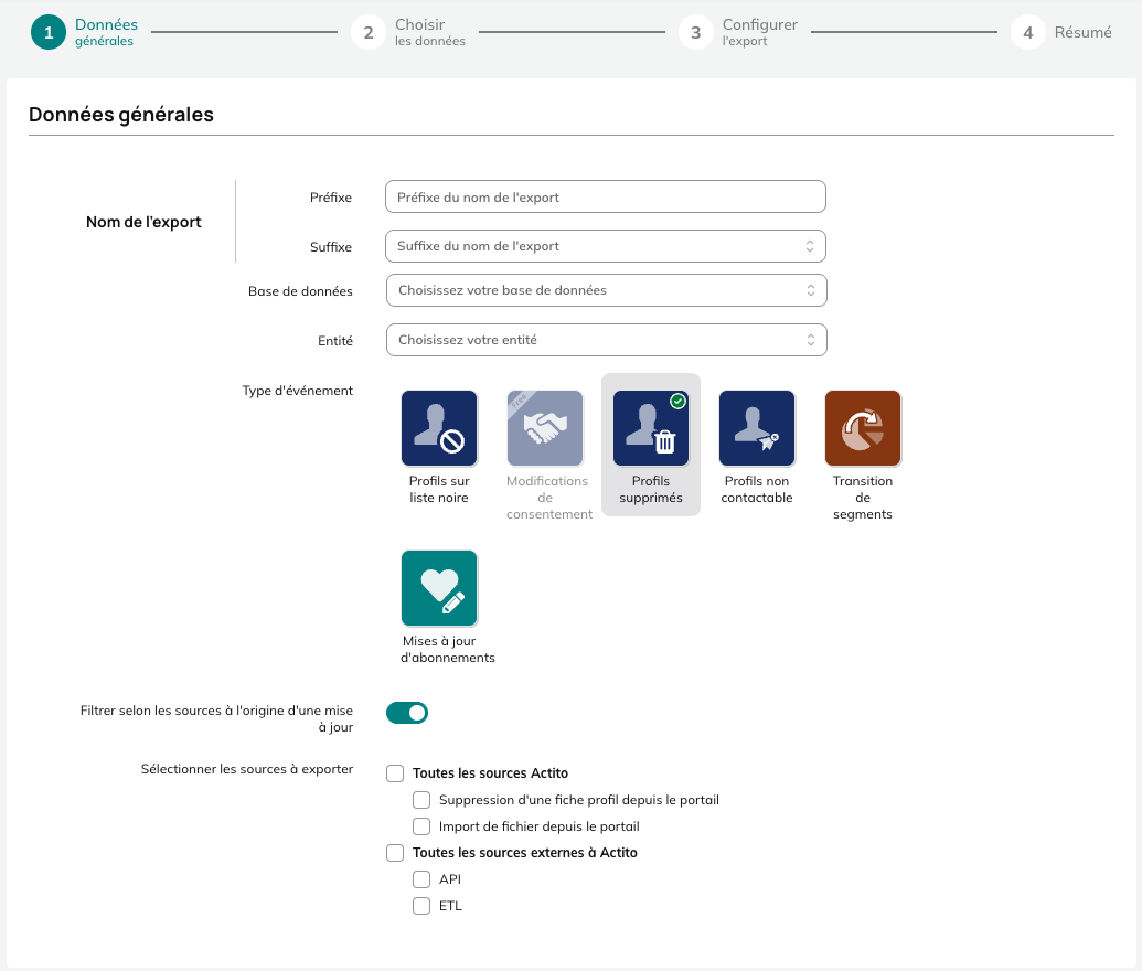 Filtre sur les sources de suppression de profils