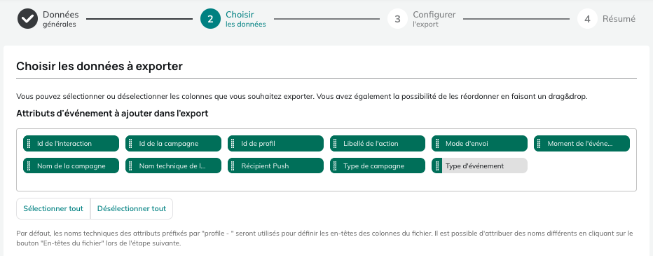 Données pour les exports d'ouvertures dans les push