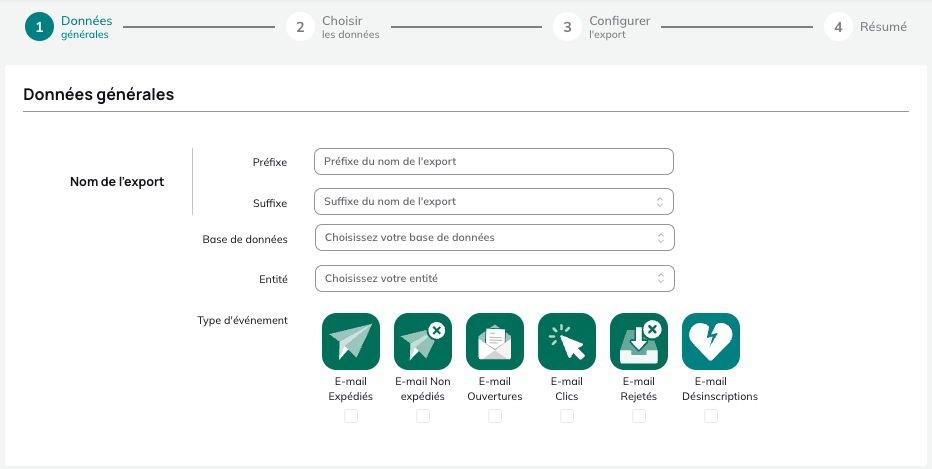 Types d'évènements pour les exports d'Activités e-mails