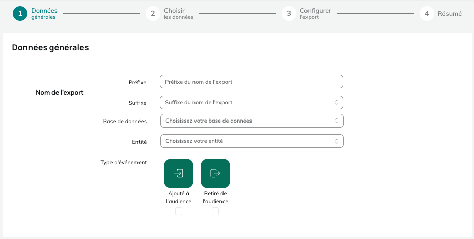 Types d'événements pour les exports de mouvements d'audience