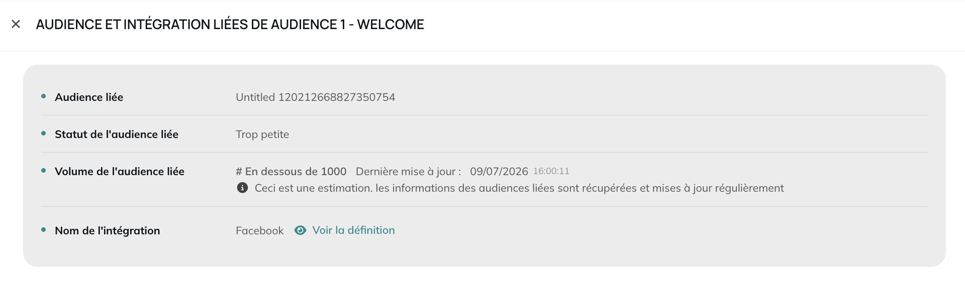 Voir le statut des audiences Facebook