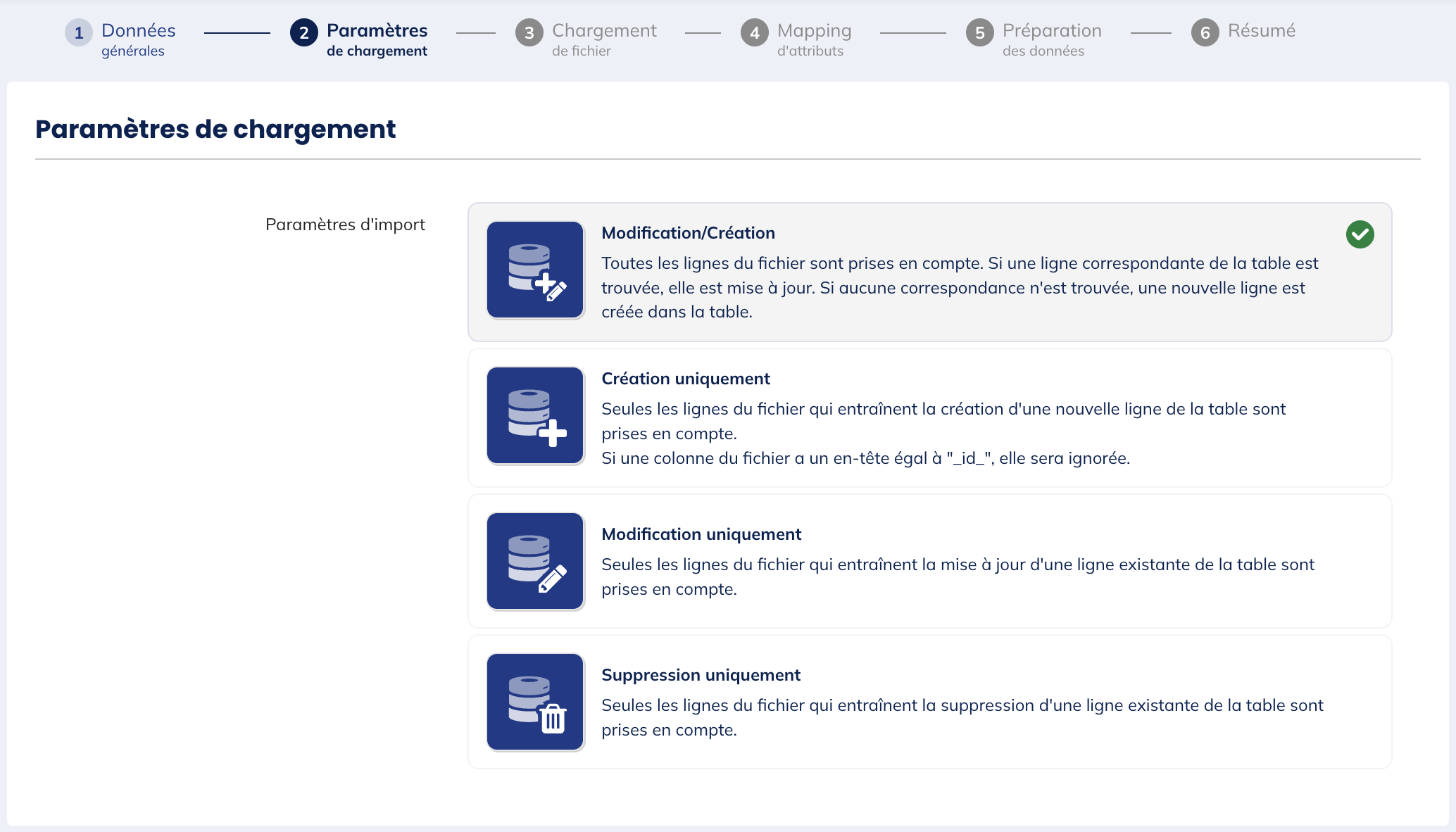 Etape de paramètre de chargement