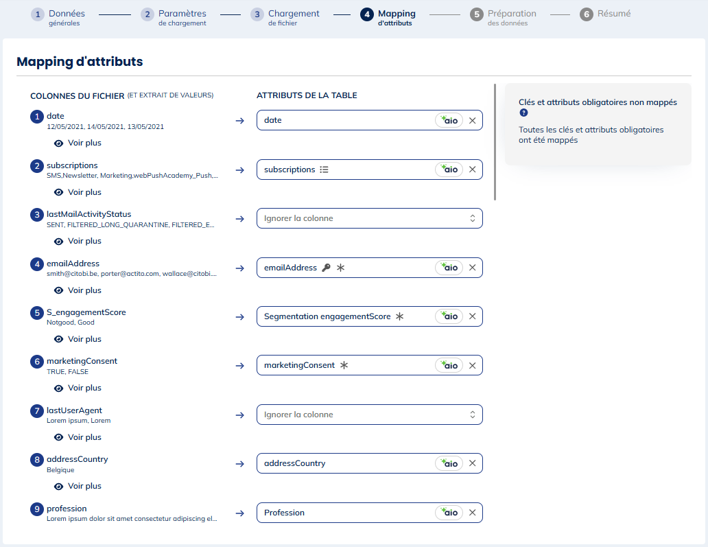 Etape de Mapping d'attributs