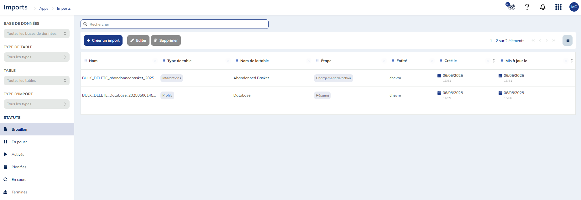 Vue globale de l&#39;app Imports