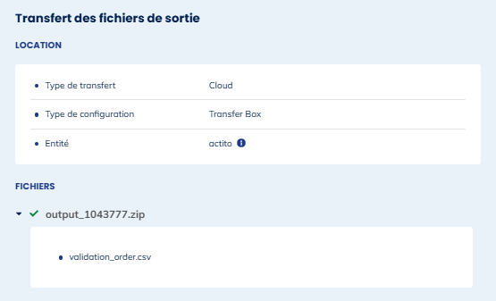 Transfert des fichiers de sortie
