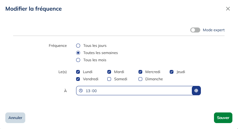 Modifier la fréquence - Mode normal