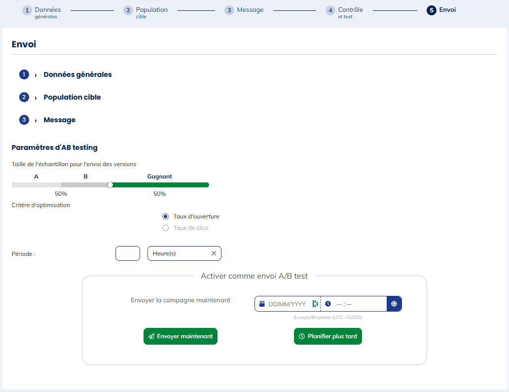 Déclencer une campagne A/B test