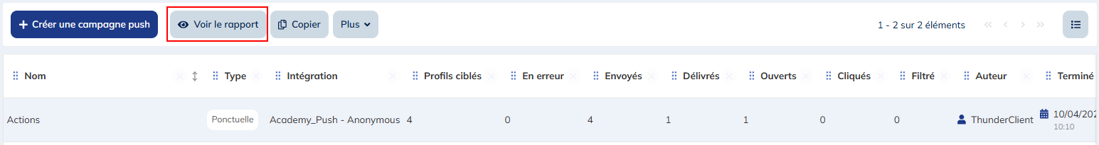 Bouton Voir le rapport