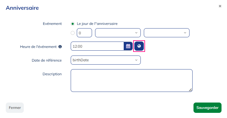 Paramètres du bloc anniversaire
