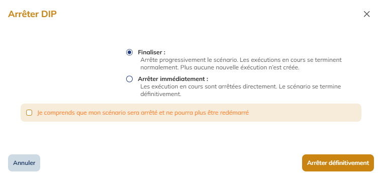 Option quand on arrête un scénario