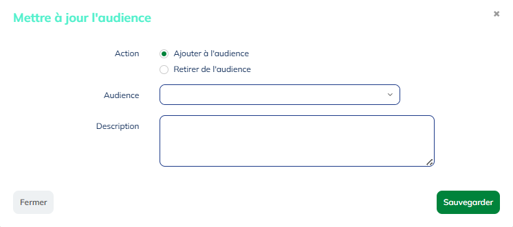 Paramètres du bloc mettre à jour l&#39;audience