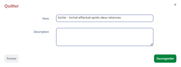 Paramètres du bloc quitter