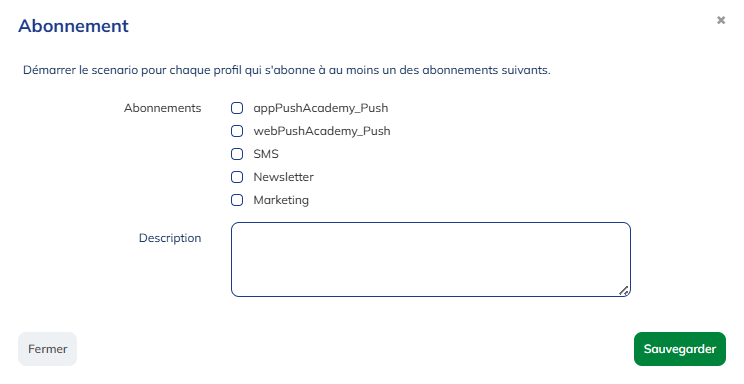Paramètres du bloc abonnement