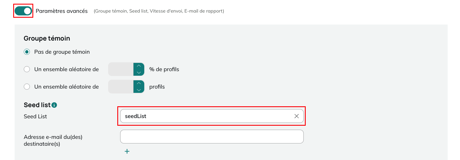 Paramètres avancés