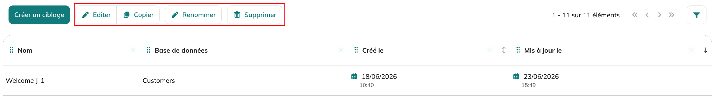 Options pour les ciblages