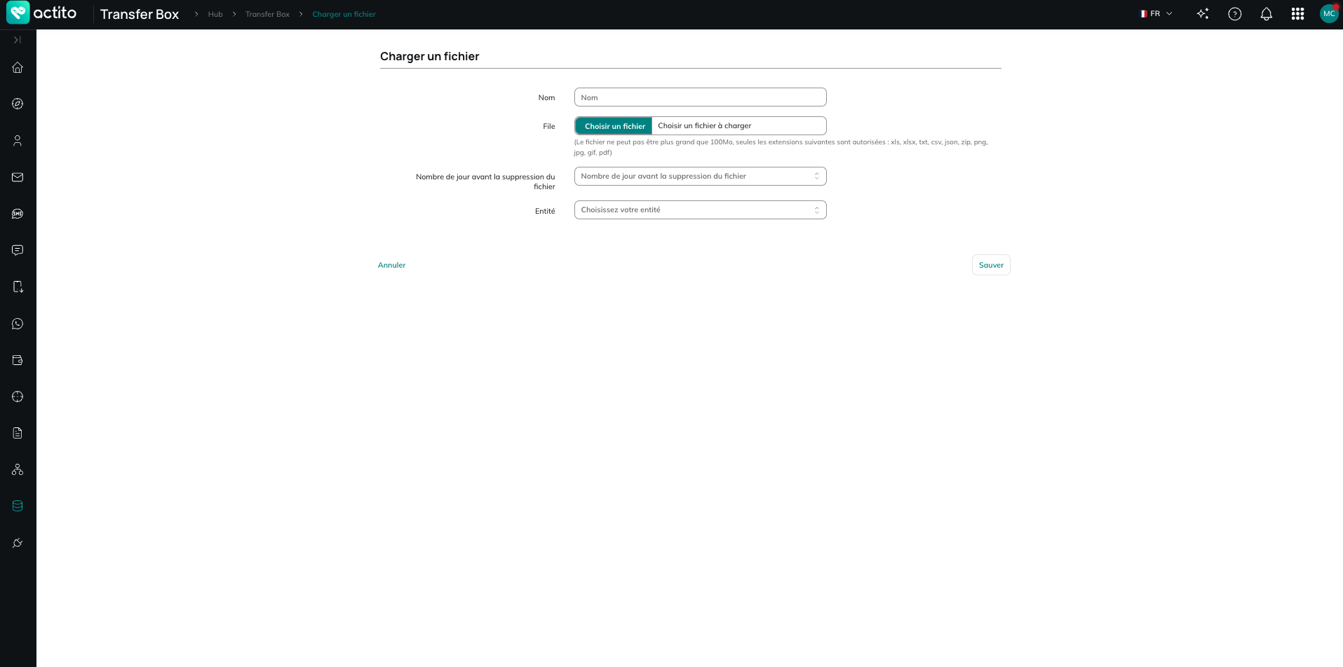 Informations d'upload