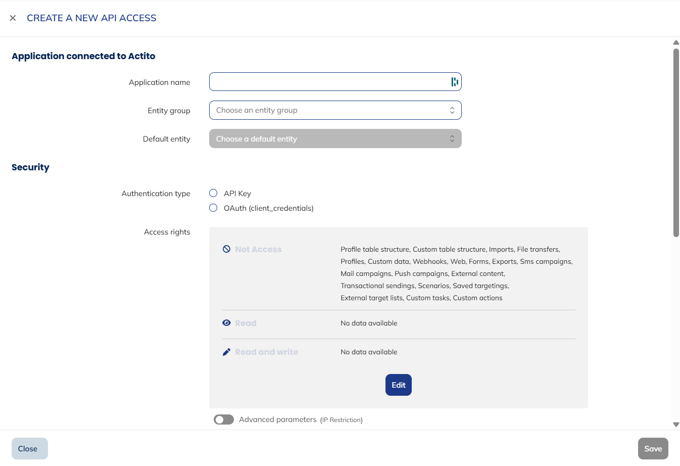 the information for the new API user