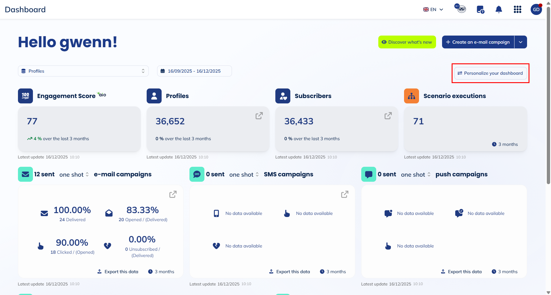 Personalize your dashboard
