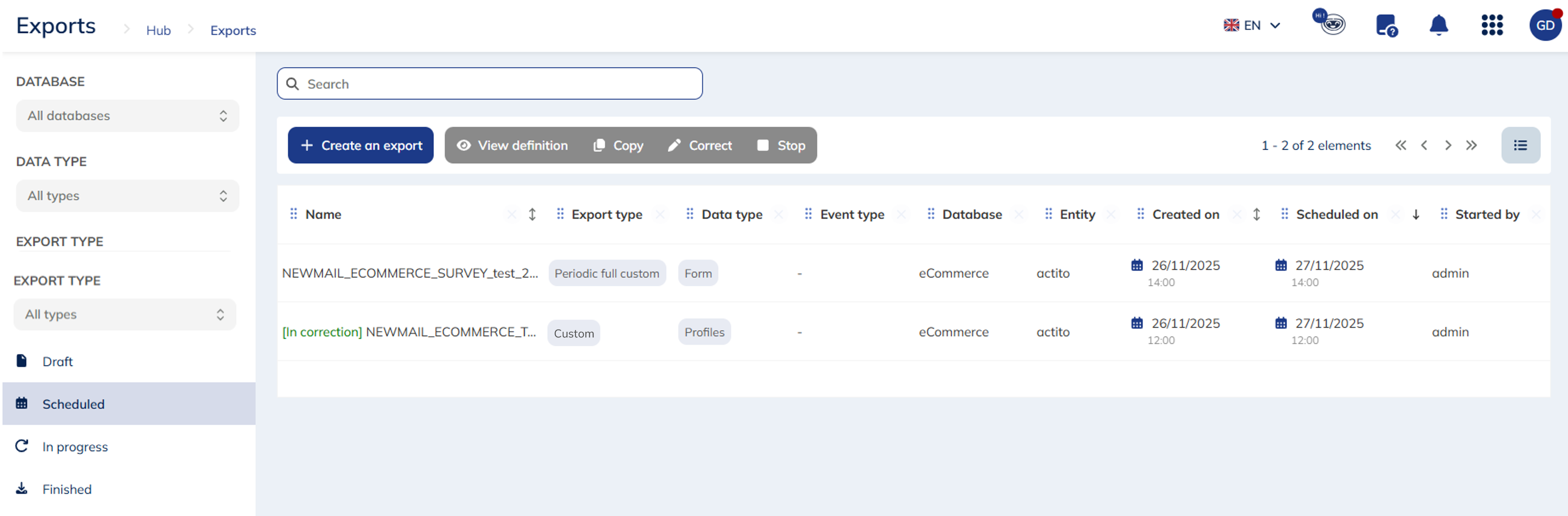 two types of custom exports