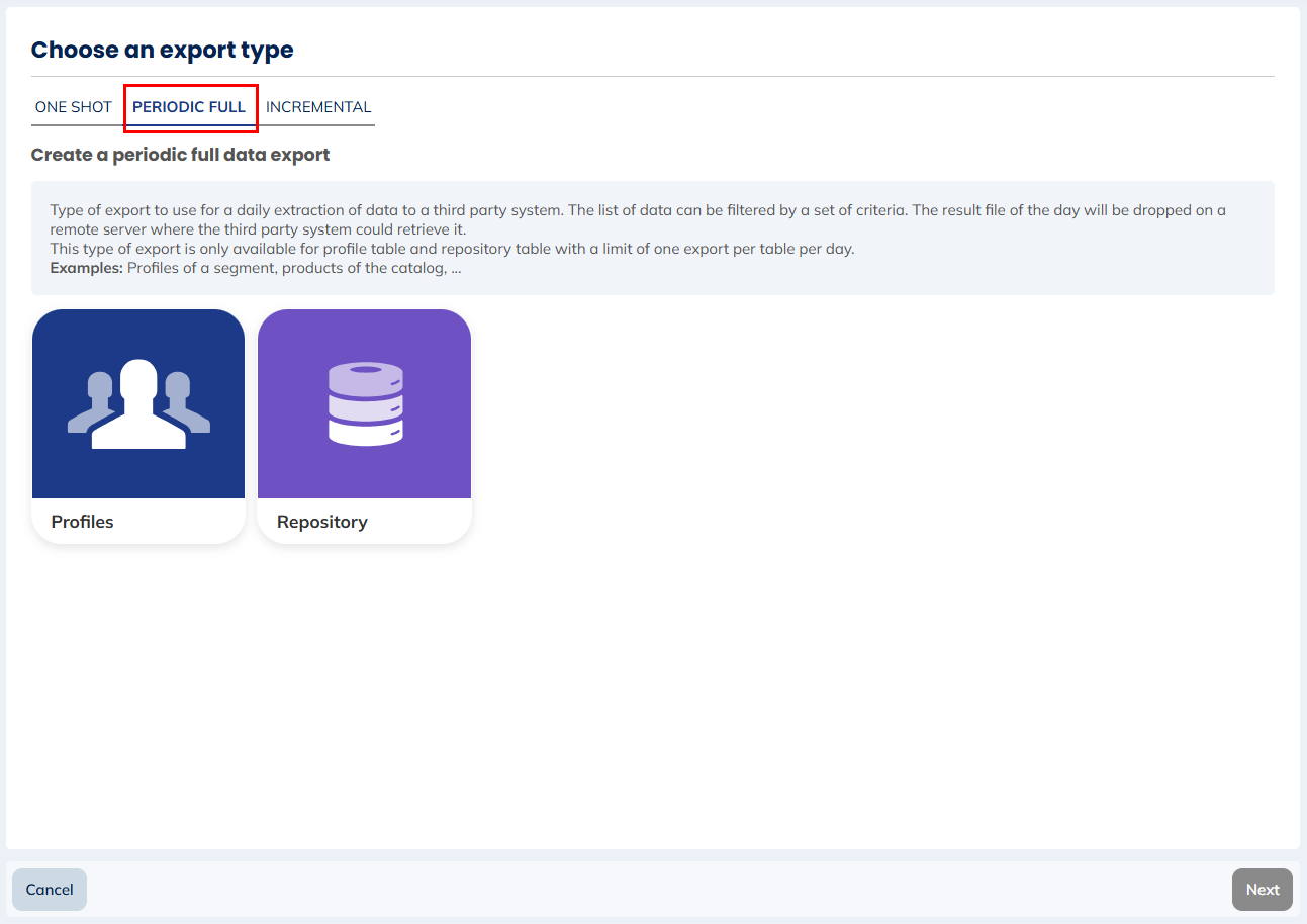 Periodic full exports