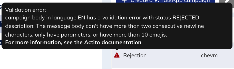 WhatsApp rejection warning