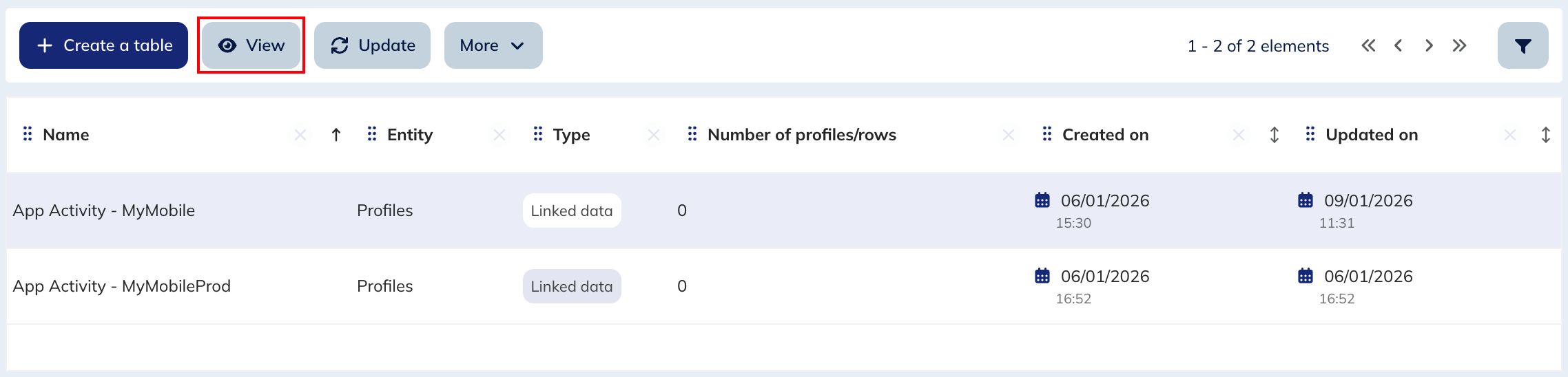 Consulting a table definition