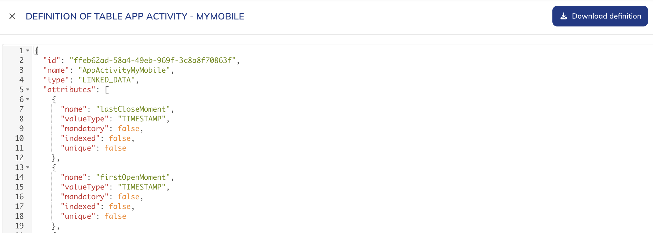 Download app activity table definition