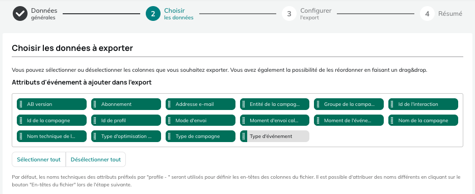 Datos para las exportaciones de E-mails enviados